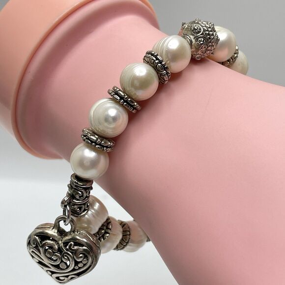 Stauer Pearl of Girl Bracelet Freshwater Pearls Silver Spacers Beaded Bracelet